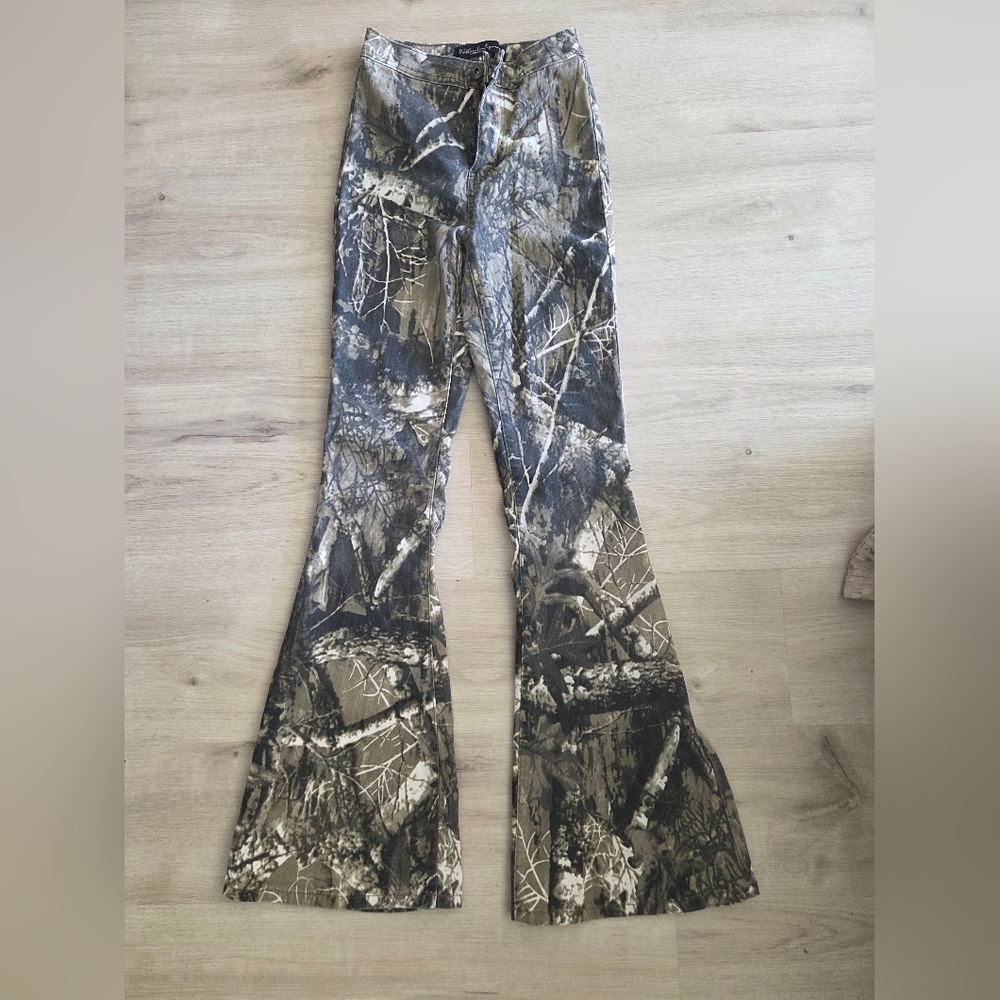 Willow Olive & Brown Camo Flared Pants